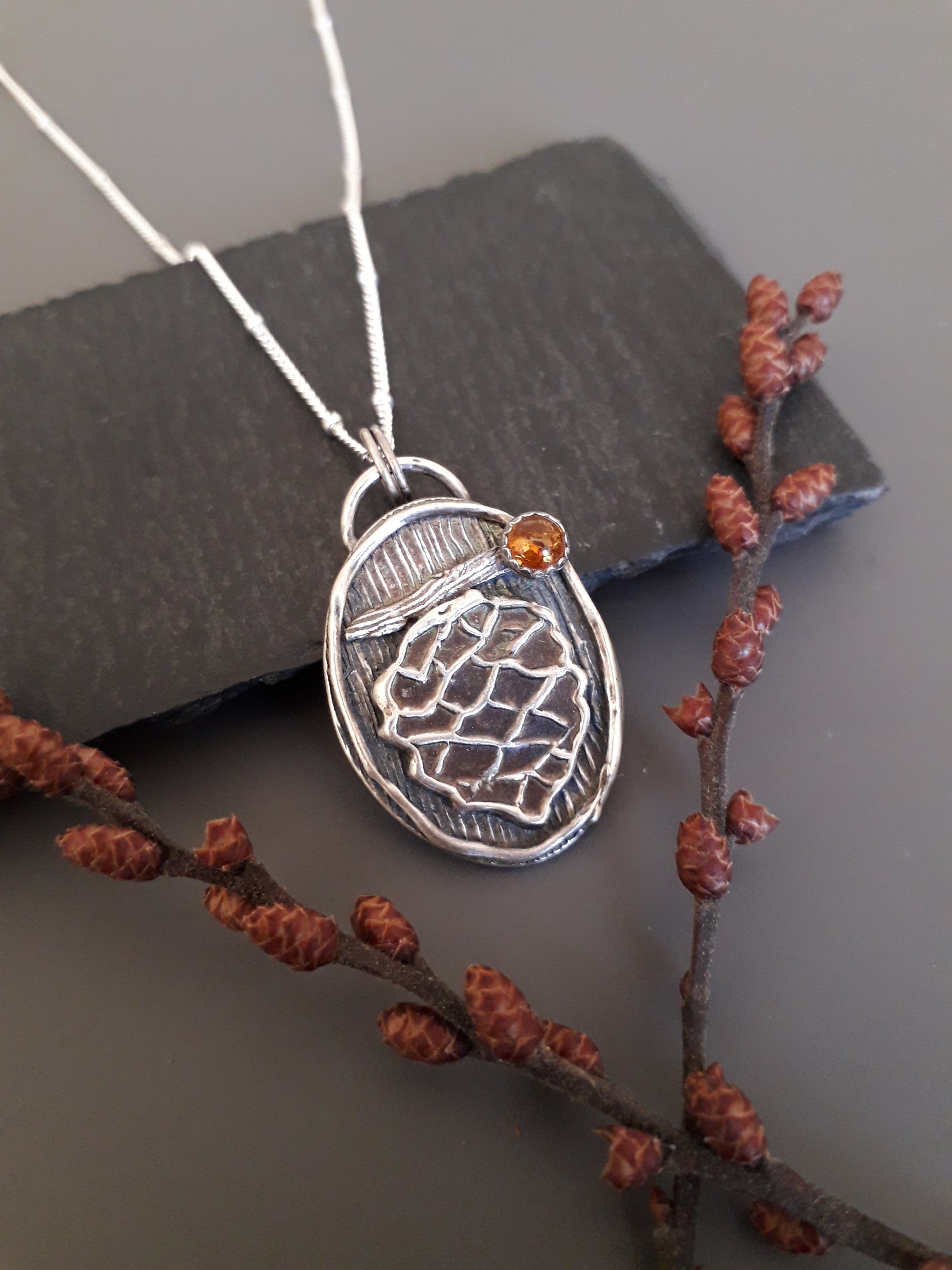 Pinecone Pendant with Amber, Forest Fairy, Woodland, Autumn - Irmy Creations