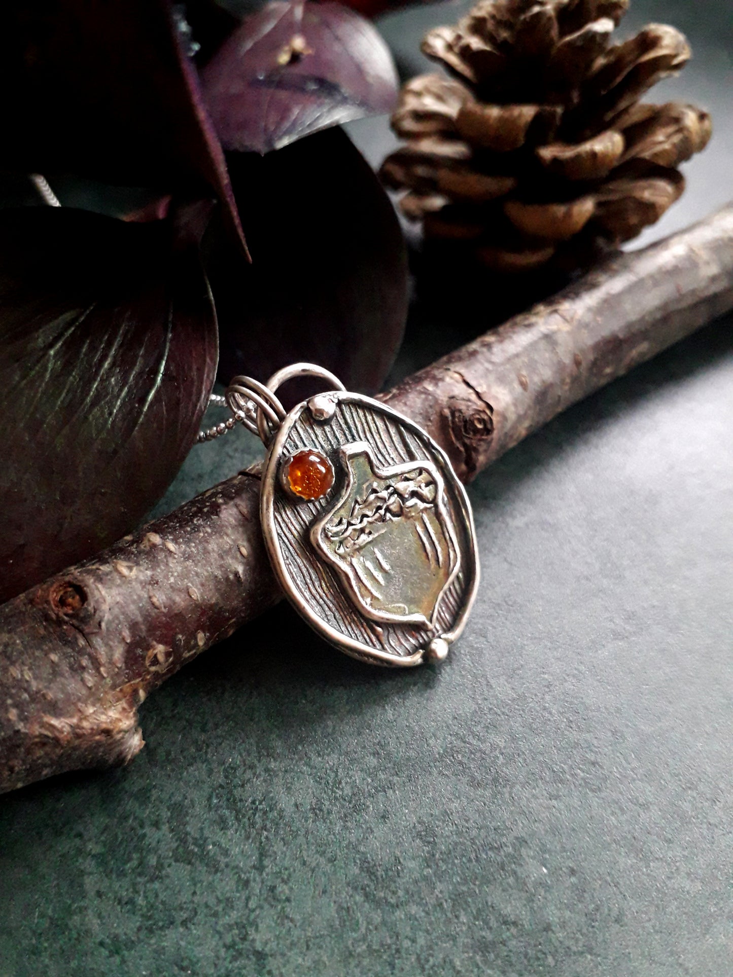 Acorn Pendant with Amber, Forest Fairy, Woodland, Autumn - Irmy Creations