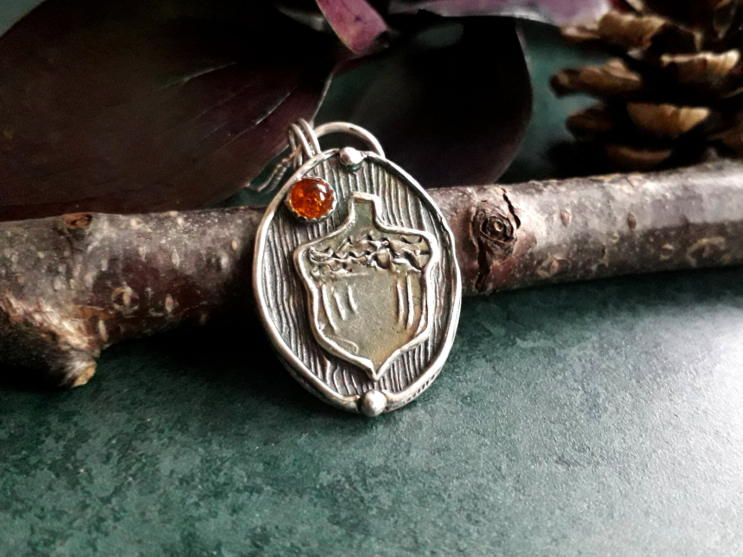 Acorn Pendant with Amber, Forest Fairy, Woodland, Autumn - Irmy Creations