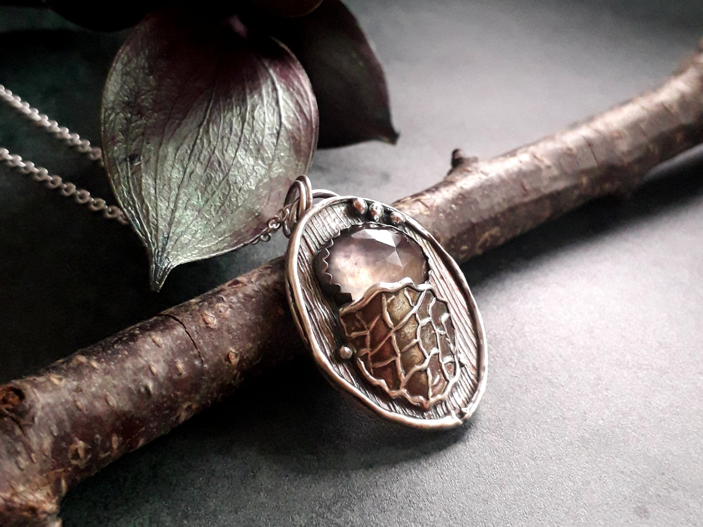 Pinecone Pendant with Fluorite, Forest Fairy, Woodland, Autumn - Irmy Creations