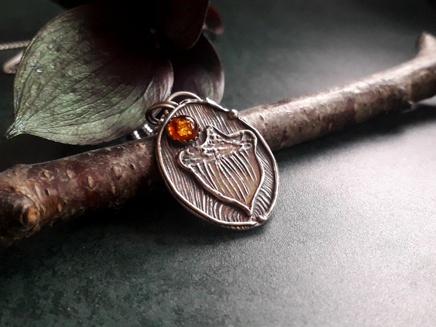 Big Acorn Pendant with Amber, Forest Fairy, Woodland, Autumn - Irmy Creations