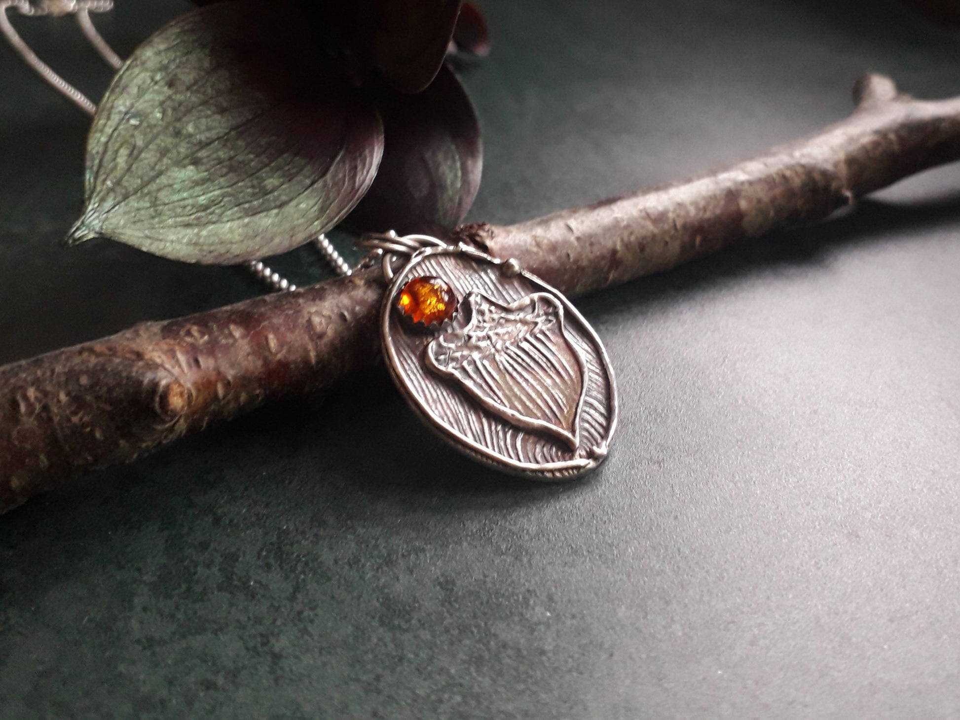 Big Acorn Pendant with Amber, Forest Fairy, Woodland, Autumn - Irmy Creations