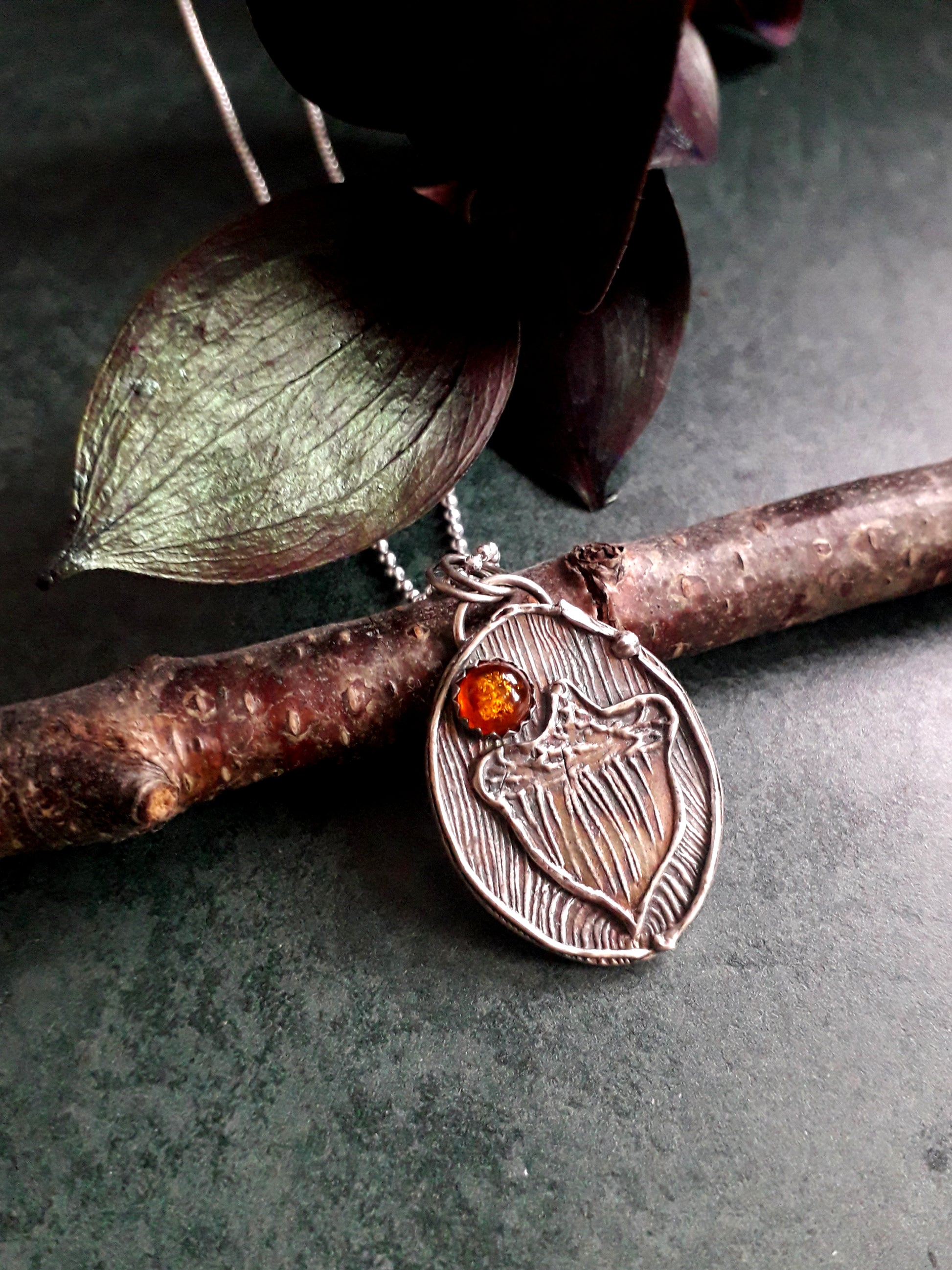 Big Acorn Pendant with Amber, Forest Fairy, Woodland, Autumn - Irmy Creations