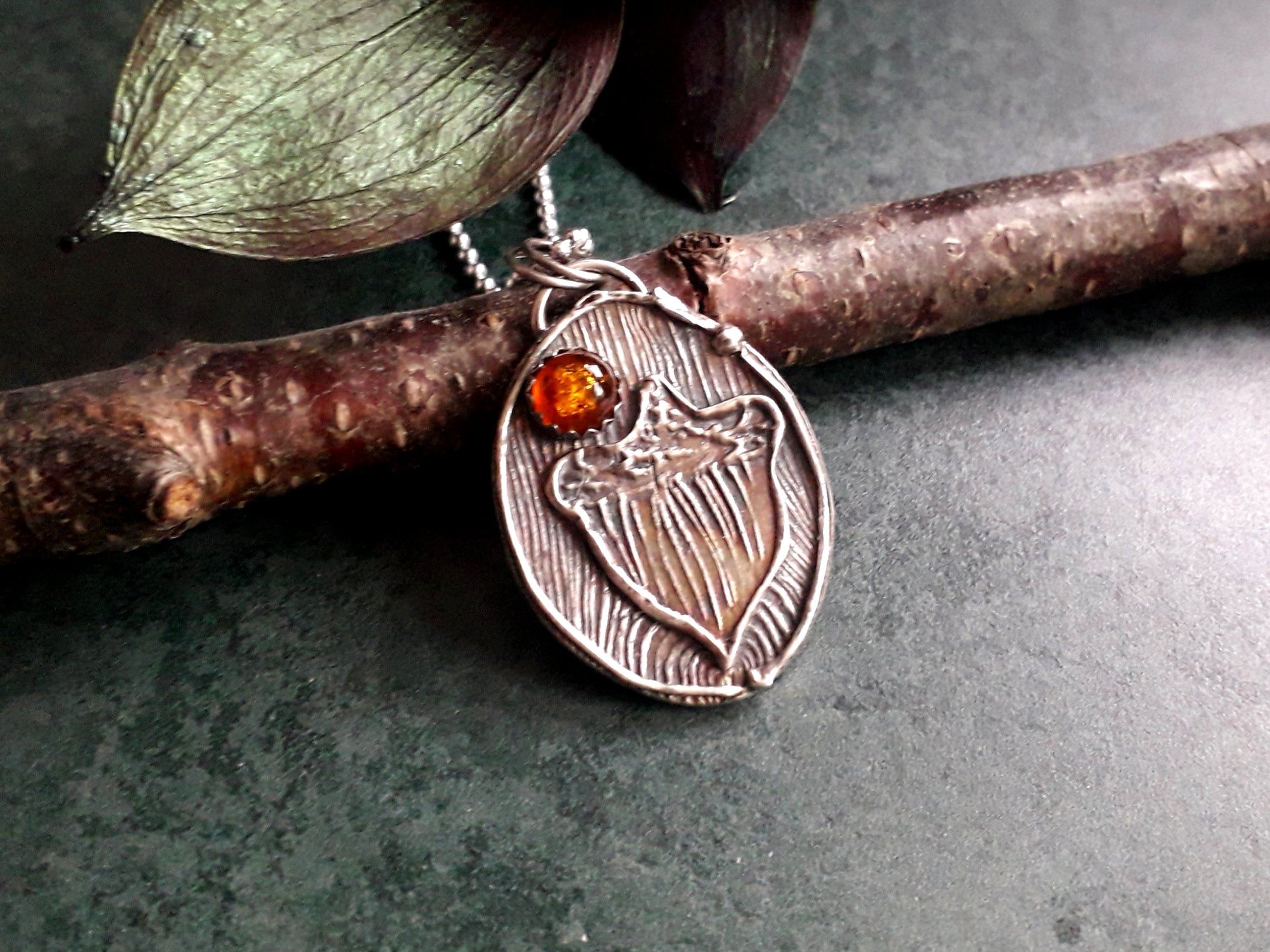 Big Acorn Pendant with Amber, Forest Fairy, Woodland, Autumn - Irmy Creations