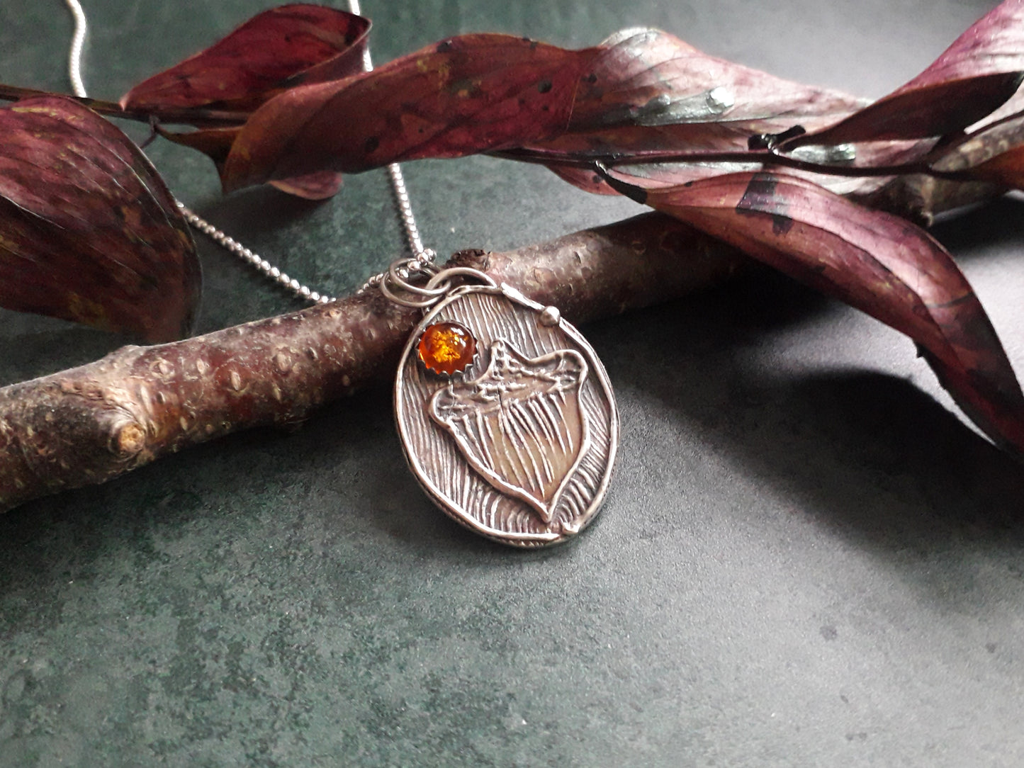 Big Acorn Pendant with Amber, Forest Fairy, Woodland, Autumn - Irmy Creations