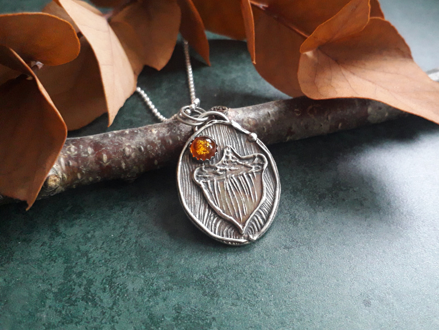 Big Acorn Pendant with Amber, Forest Fairy, Woodland, Autumn - Irmy Creations