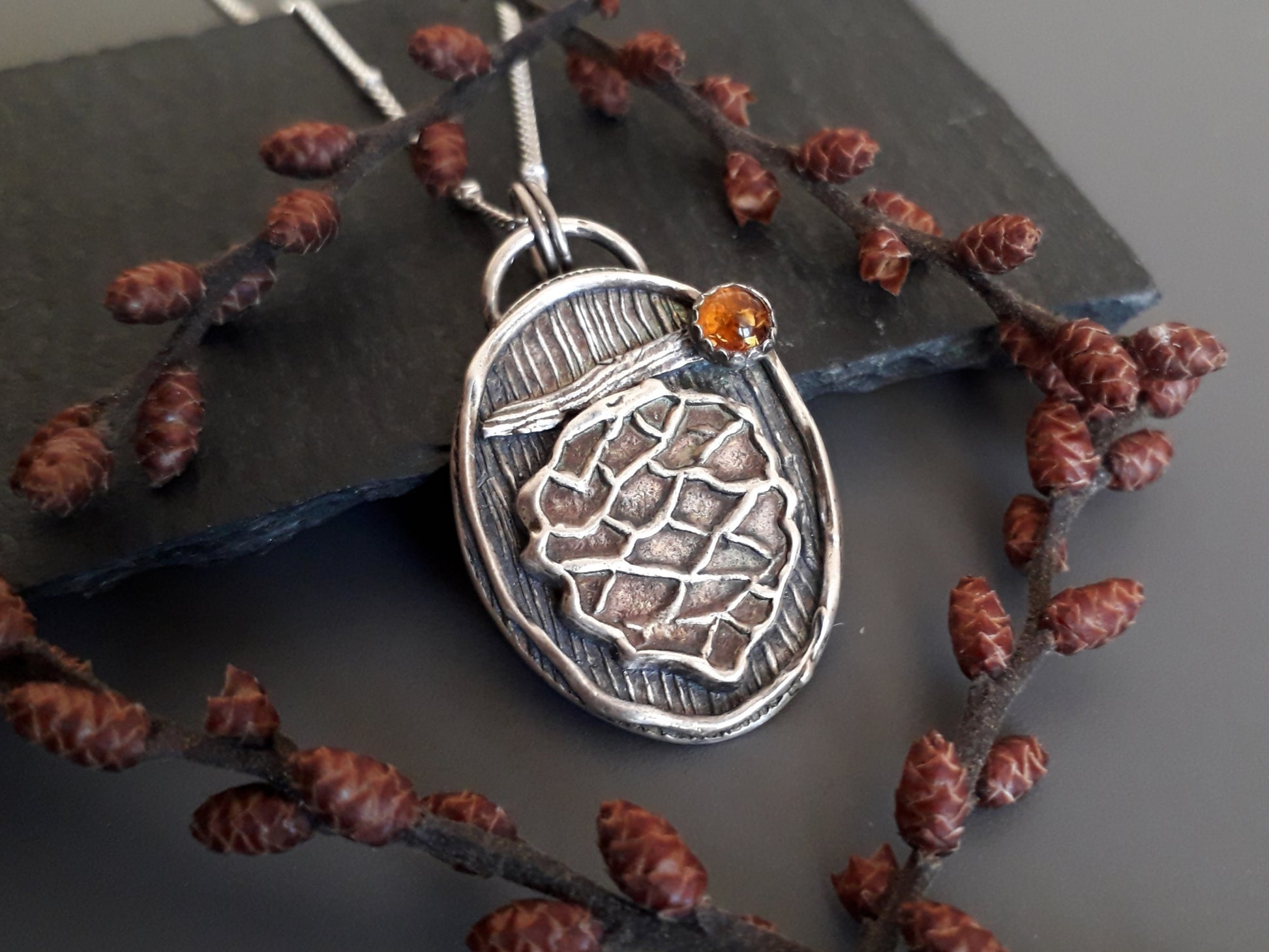 Pinecone Pendant with Amber, Forest Fairy, Woodland, Autumn - Irmy Creations