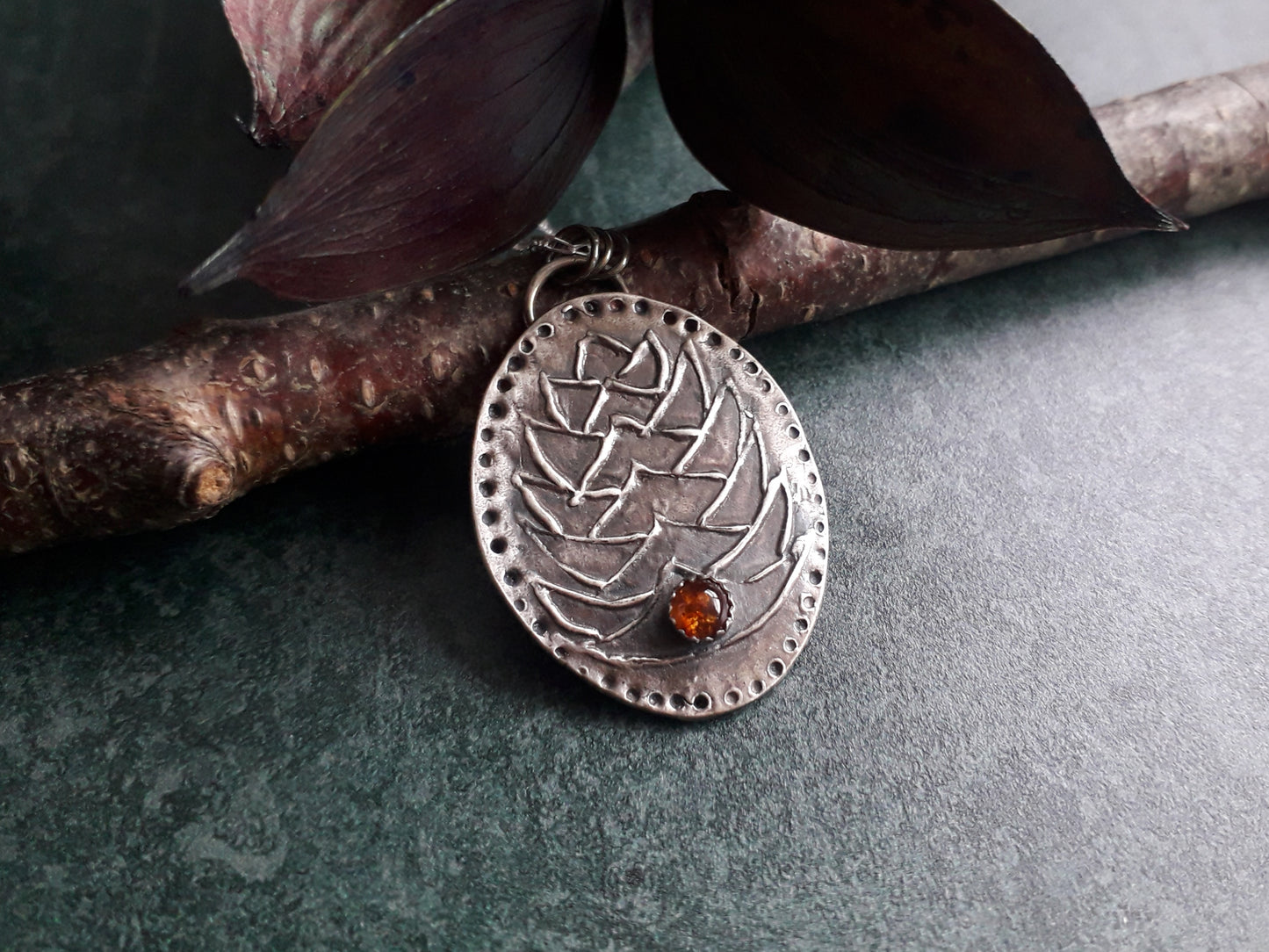 Pinecone Pendant with Amber, Autumn, Forest Fairy, Woodland - Irmy Creations