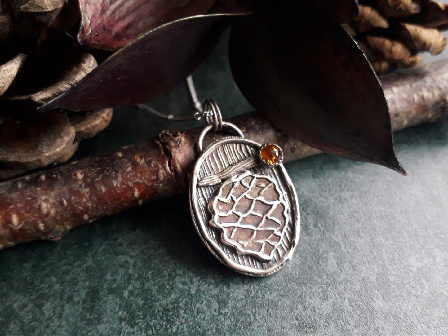 Pinecone Pendant with Amber, Forest Fairy, Woodland, Autumn - Irmy Creations