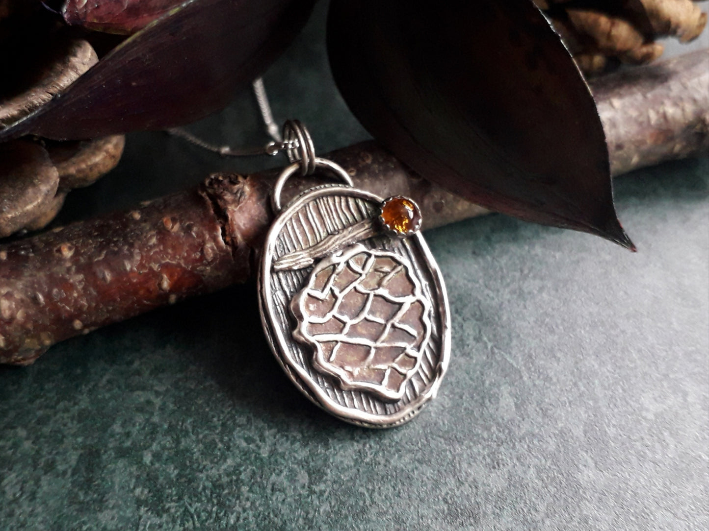 Pinecone Pendant with Amber, Forest Fairy, Woodland, Autumn - Irmy Creations