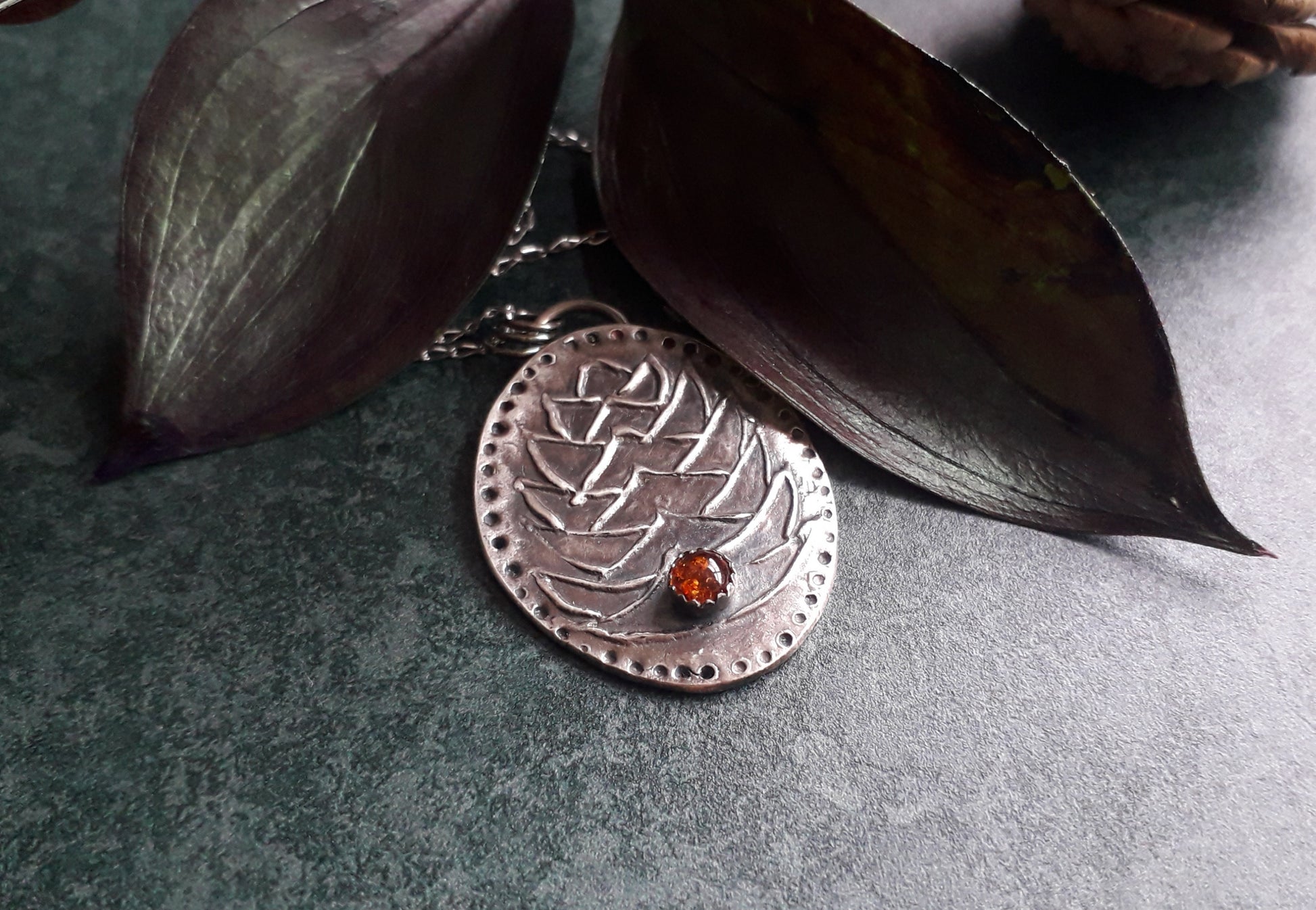 Pinecone Pendant with Amber, Autumn, Forest Fairy, Woodland - Irmy Creations