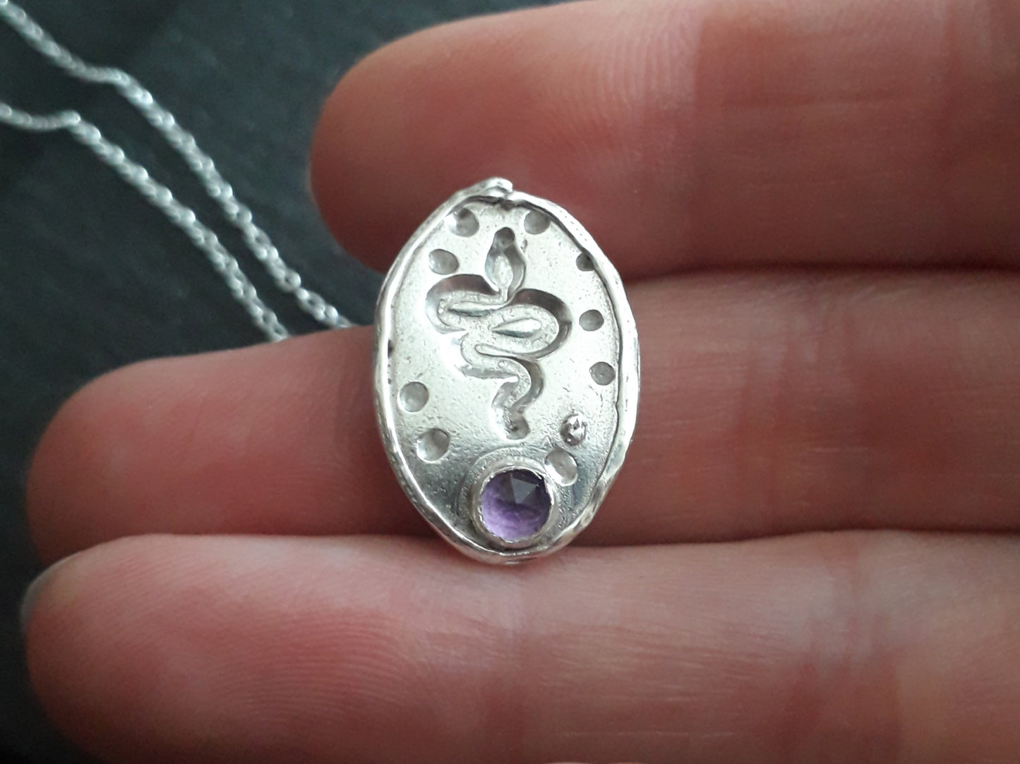 Celestial Serpent with Amethyst Necklace Goth bright silver - Irmy Creations