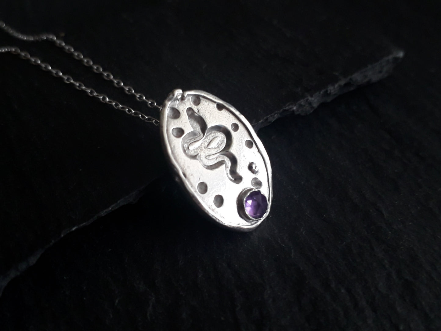 Celestial Serpent with Amethyst Necklace Goth bright silver - Irmy Creations