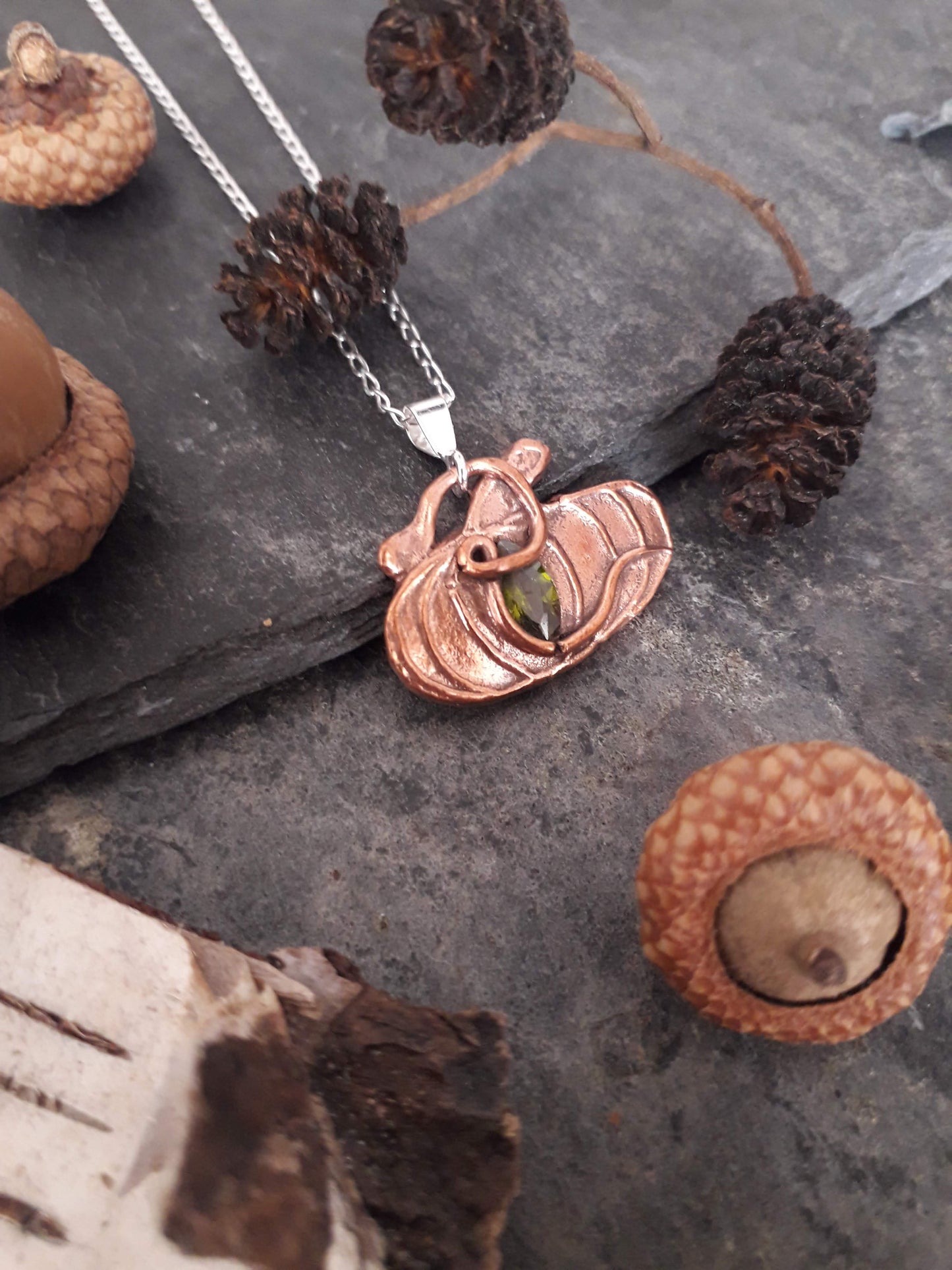 Small pumpkin copper pendant, autumn, Halloween, Samhain - Irmy Creations