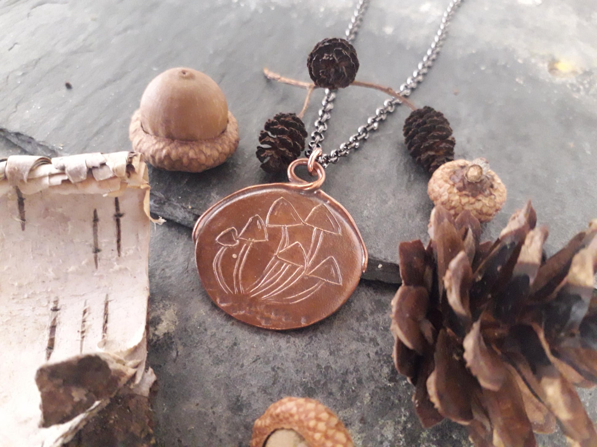 Cluster of mushrooms, copper pendant, autumn, woodland - Irmy Creations