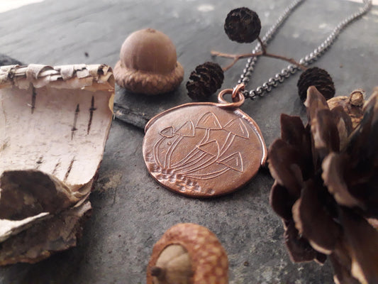 Cluster of mushrooms, copper pendant, autumn, woodland - Irmy Creations