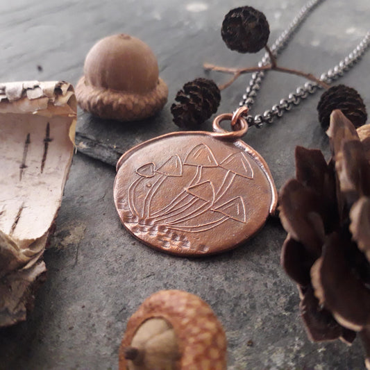 Cluster of mushrooms, copper pendant, autumn, woodland - Irmy Creations