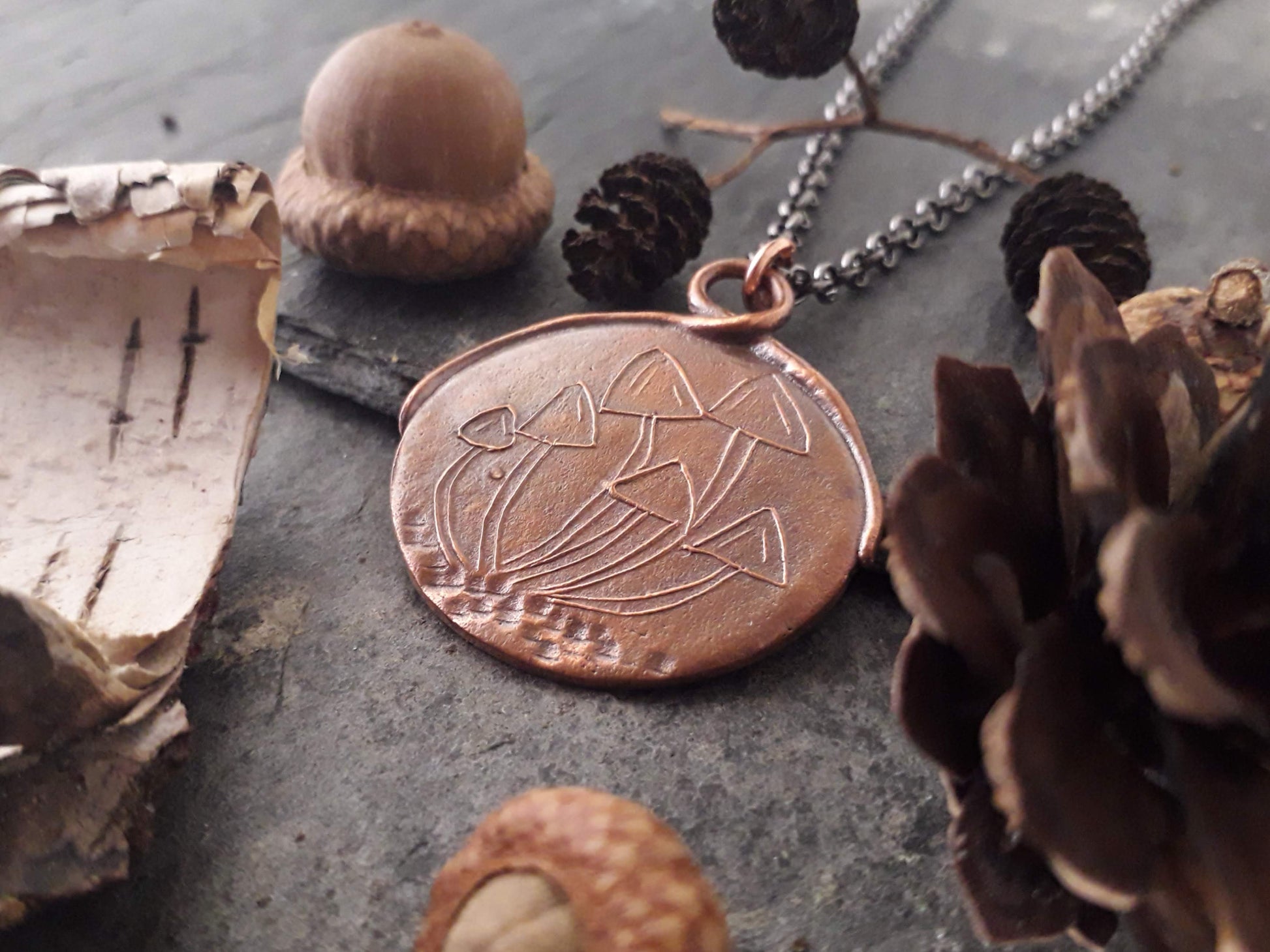 Cluster of mushrooms, copper pendant, autumn, woodland - Irmy Creations