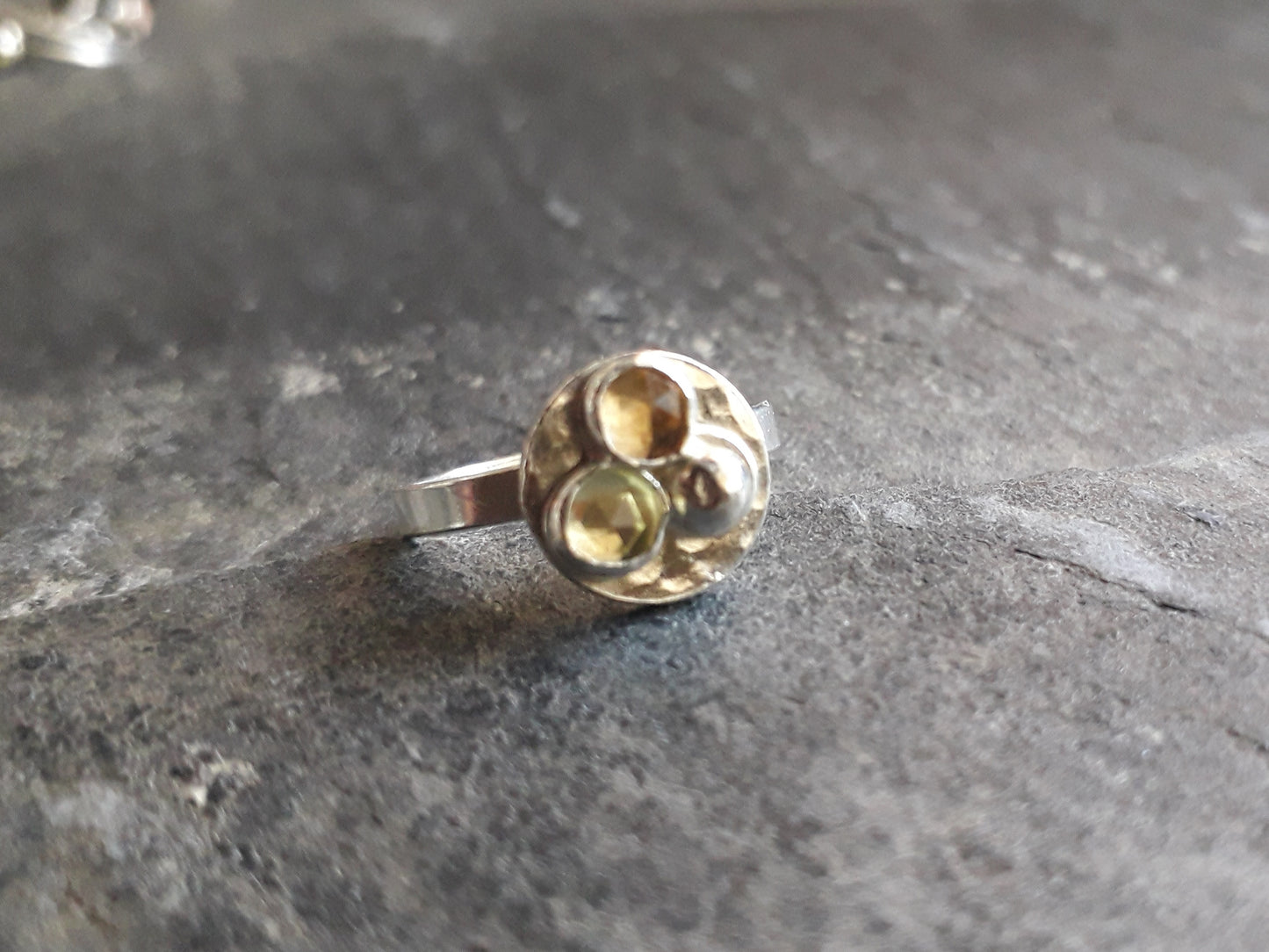 Gemstone Nest  Silver Ring with Citrine and Lemon Quartz, Size J - Irmy Creations