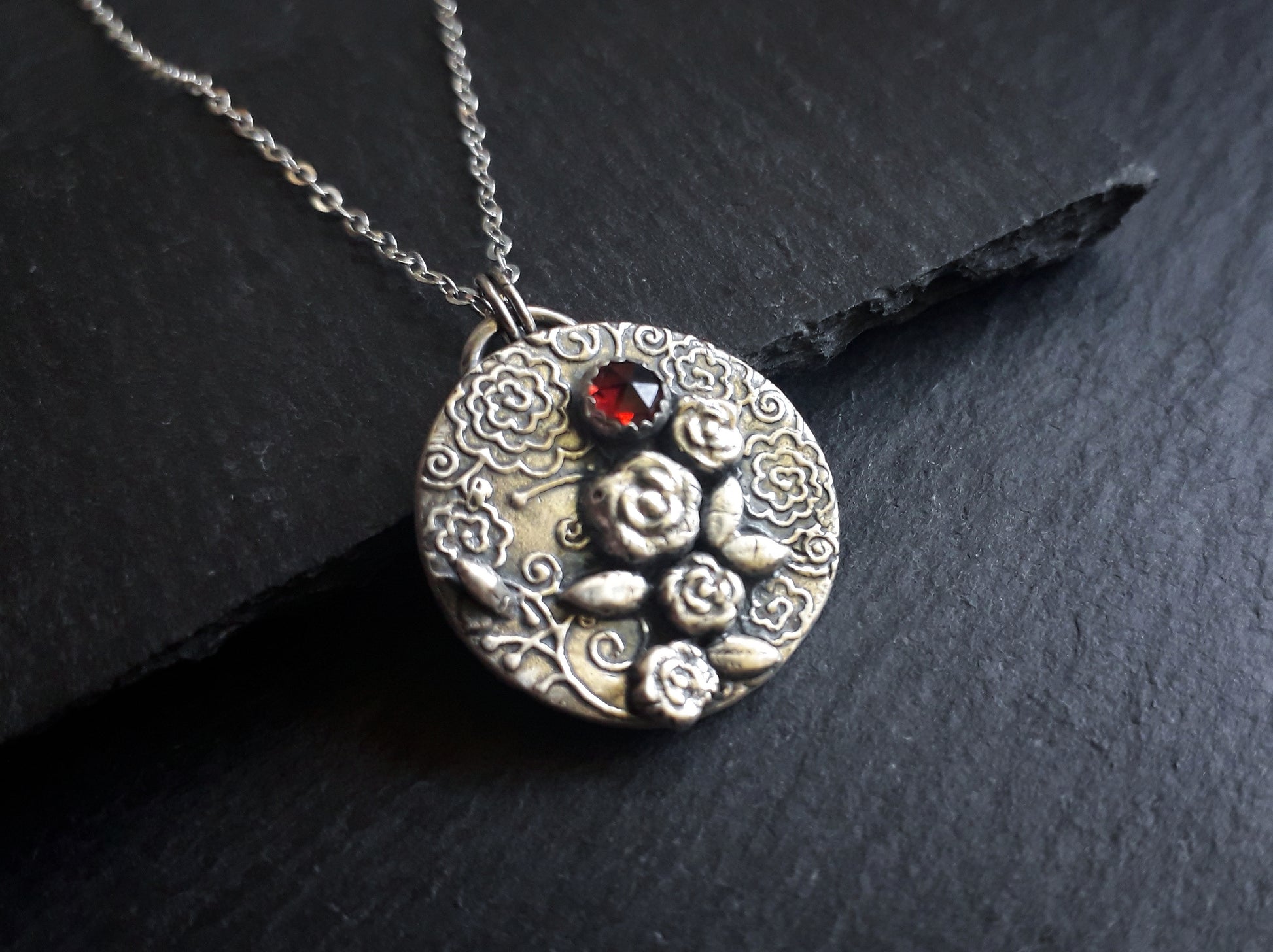 Romantic Rose Pendant with Garnet - Irmy Creations