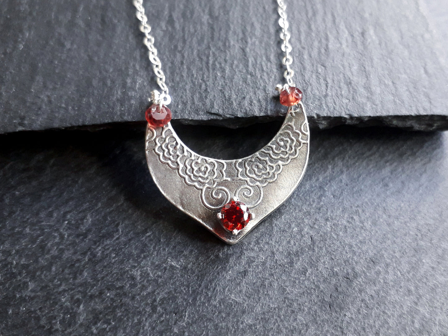 Rose Shield Pendant with Garnet - Irmy Creations