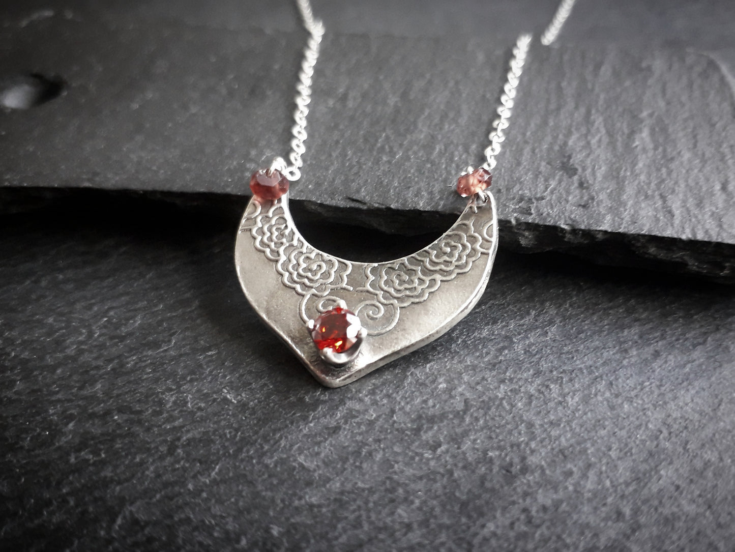 Rose Shield Pendant with Garnet - Irmy Creations