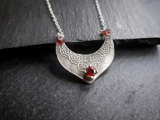 Rose Shield Pendant with Garnet - Irmy Creations