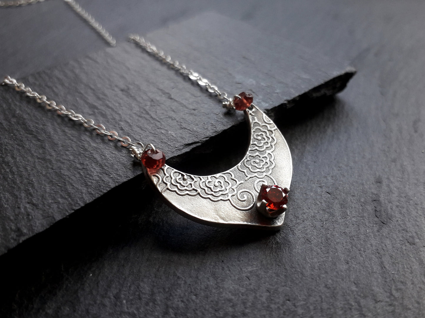 Rose Shield Pendant with Garnet - Irmy Creations