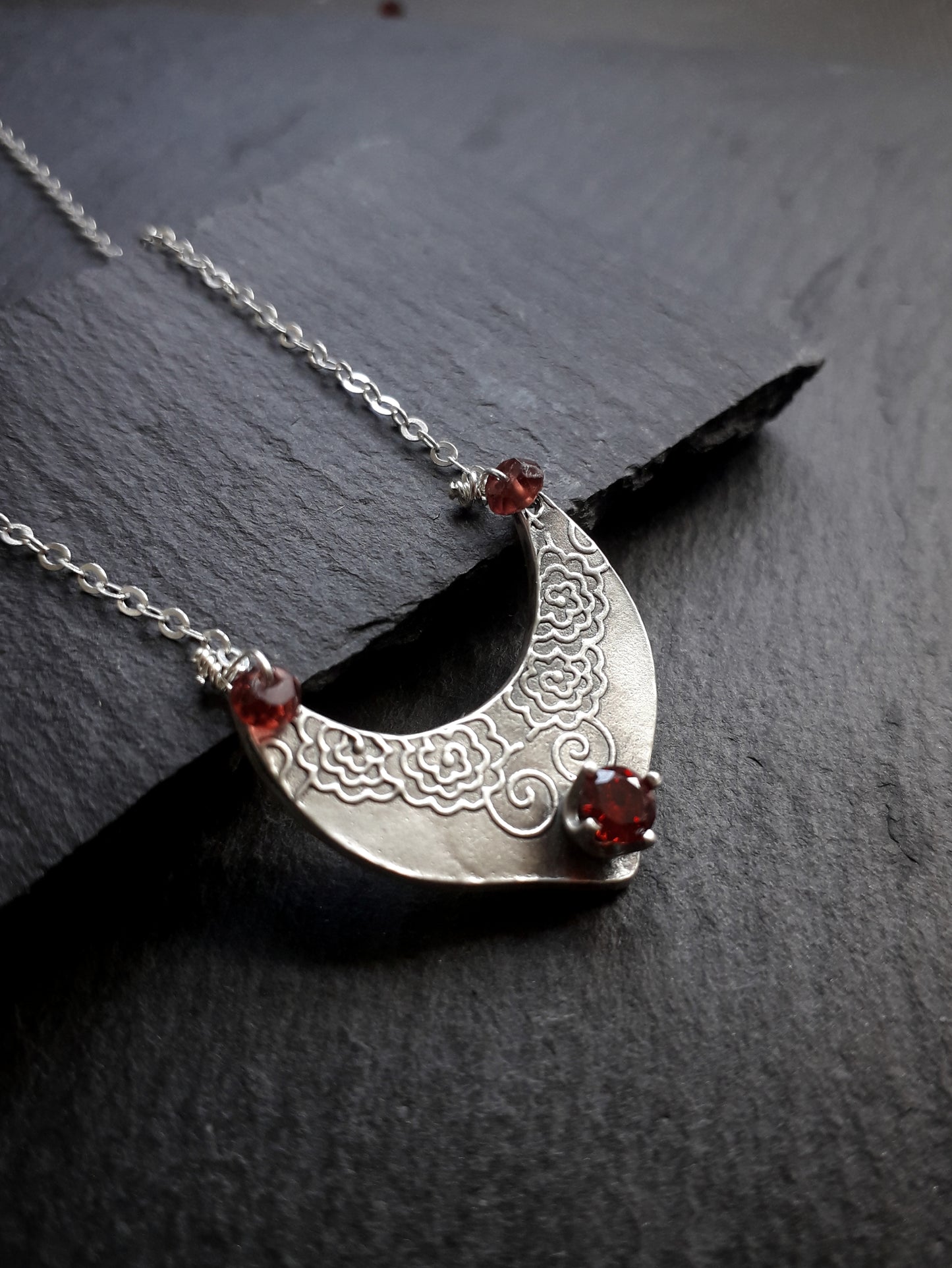 Rose Shield Pendant with Garnet - Irmy Creations